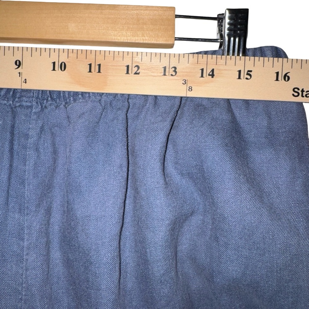 J Jill 100% Linen Pull On Pants Blue Elastic Waist Cropped Wide Leg Relax - Picture 4 of 8